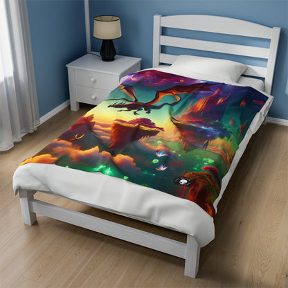 "Dragon's Flight in the Fantastical Realm" - The Alien Velveteen Plush Blanket