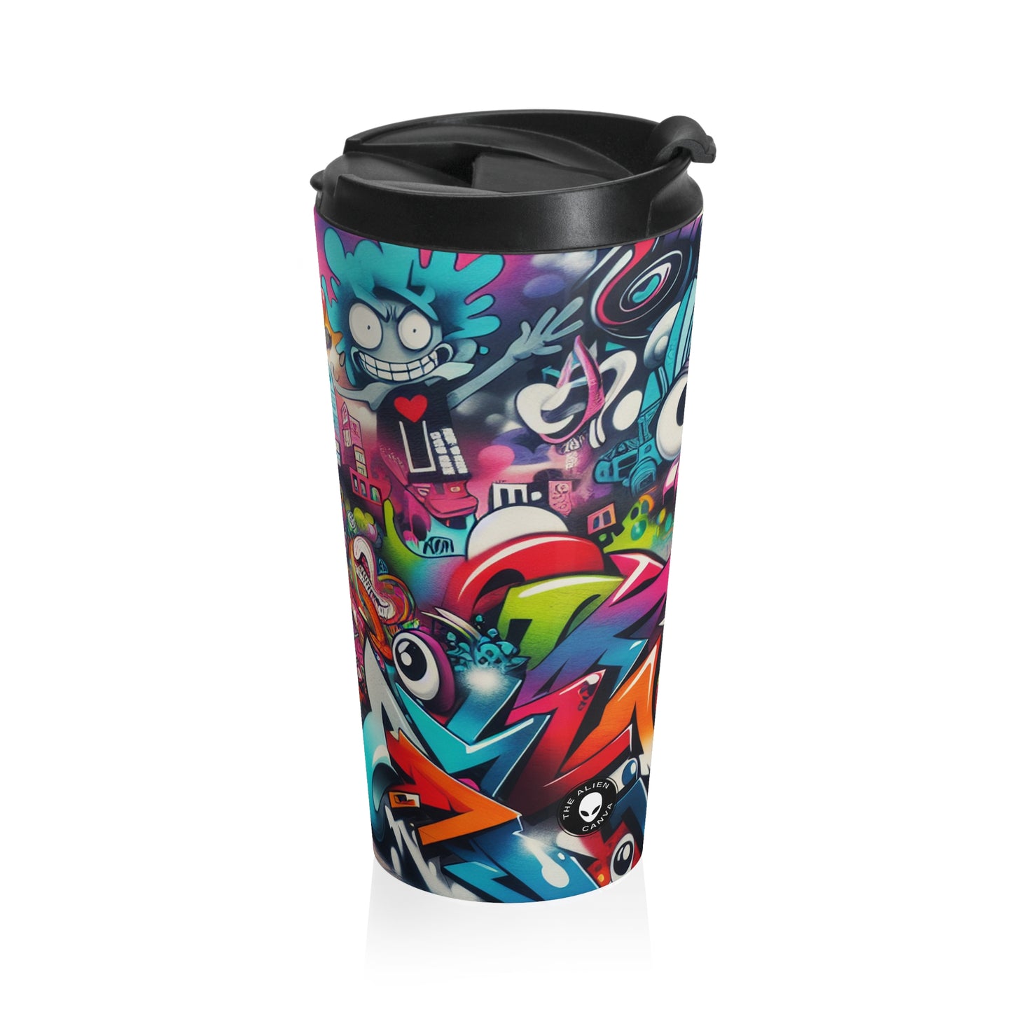 "Neon Horizon: The Vibrant Future Metropolis" - The Alien Mug de voyage en acier inoxydable Street Art / Graffiti