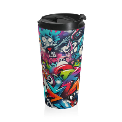 "Neon Horizon: The Vibrant Future Metropolis" - The Alien Stainless Steel Travel Mug Street Art / Graffiti