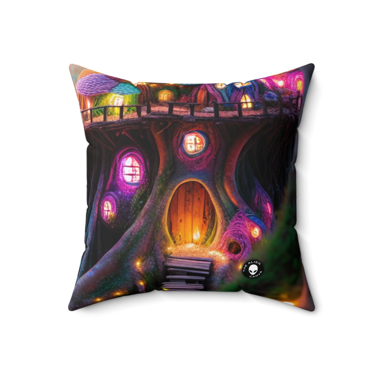 "Enchanted Forest: A Fairytale Village"- The Alien Spun Polyester Square Pillow