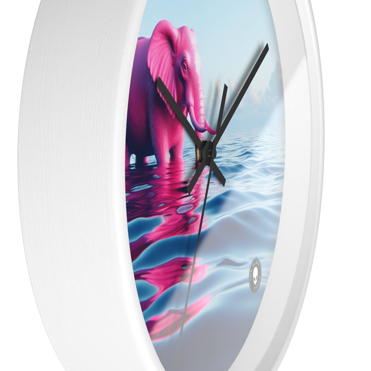 "The Pink Elephant in the Deep Blue Sea" - The Alien Wall Clock A pink elefant floating in the ocean