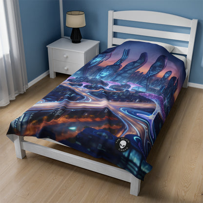 "City of Tomorrow: Nature and Technology Intertwined" - The Alien Velveteen Plush Blanket