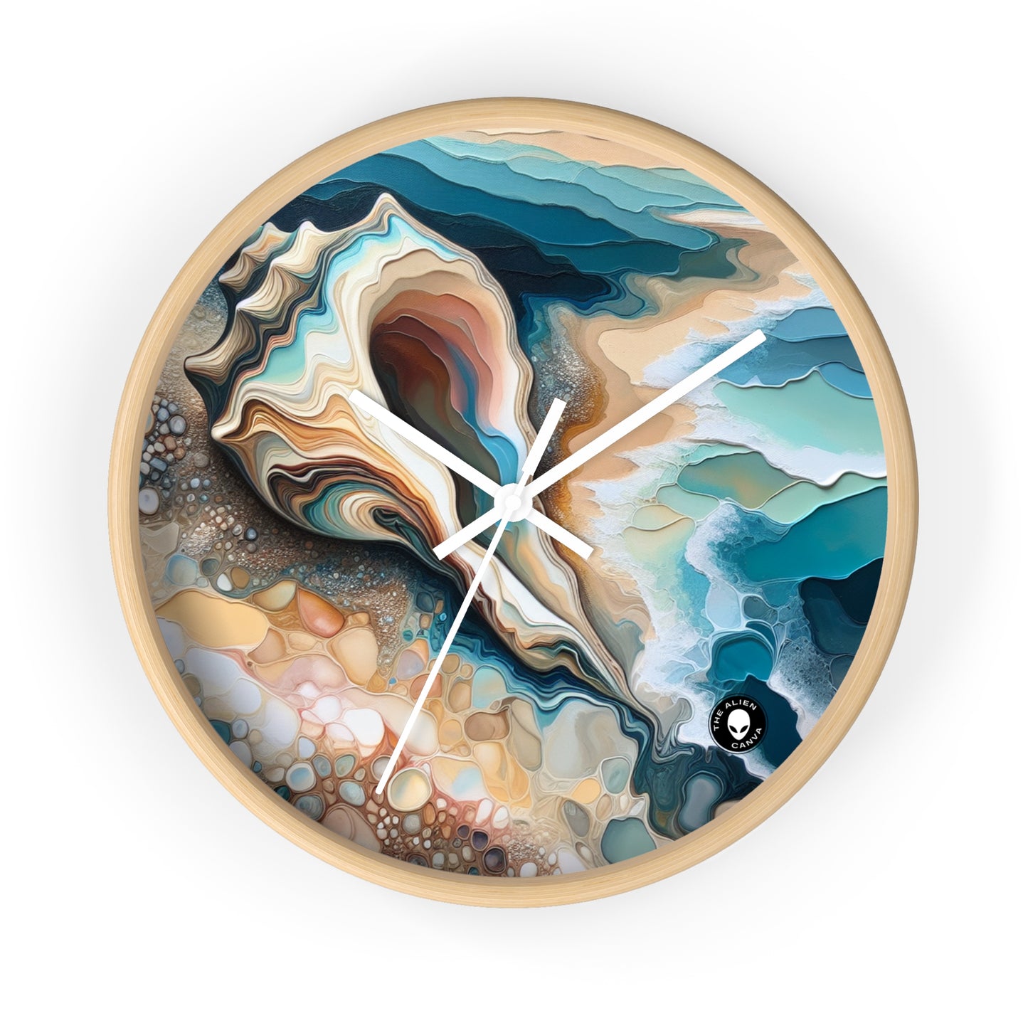 "Une vue sur la plage à travers un coquillage" - The Alien Wall Clock Acrylique Pouring