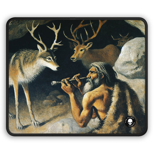 "Hunter and Wolf: In Pursuit of Prey." - The Alien Gaming Mouse Pad Cave Painting