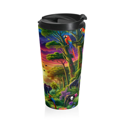 "Sundown in the Wild: A Rainbow Jungle Adventure" - The Alien Stainless Steel Travel Mug