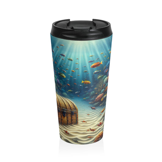 "Bajo las olas: un tesoro en el arrecife de coral" - Taza de viaje de acero inoxidable de The Alien