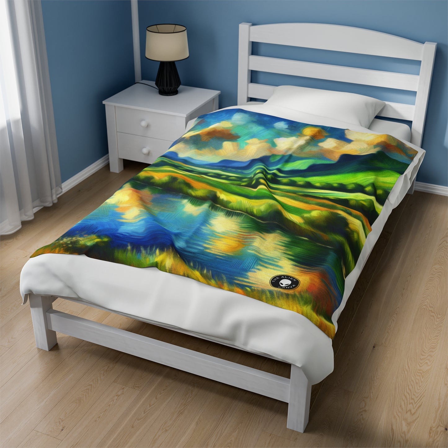 "Serenity at Sunset: An Impressionistic Meadow" - The Alien Velveteen Plush Blanket Impressionism