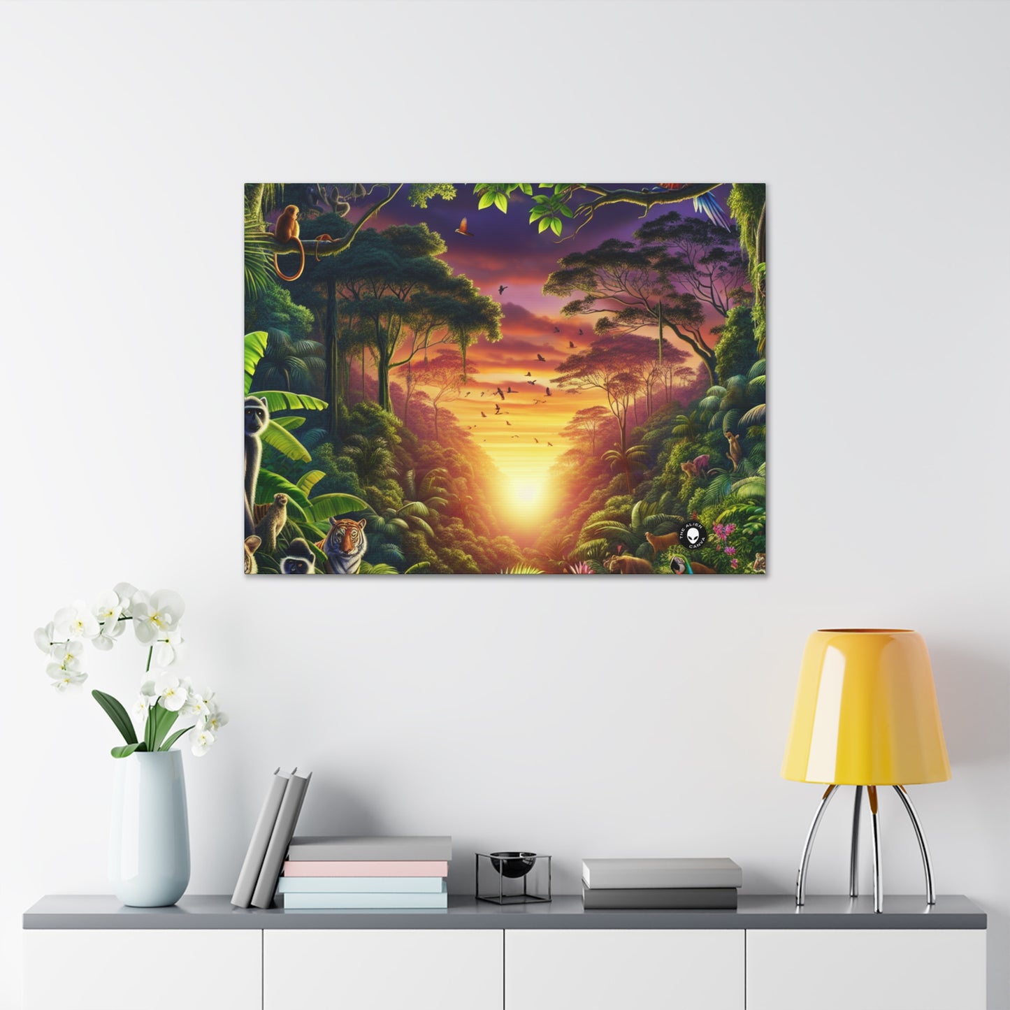 "Dusk in the Jungle: A Wild Encounter" - The Alien Canva