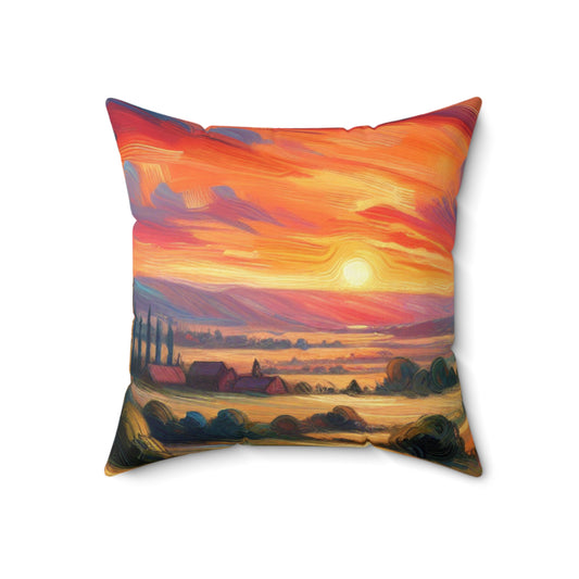 "Harmonious Vistas: A Post-Impressionist Celebration of Nature and Rural Life"- The Alien Spun Polyester Square Pillow Post-Impressionism