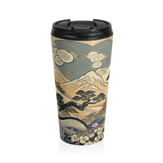 "Los sueños festivos de Edo" - La taza de viaje de acero inoxidable alienígena Ukiyo-e (impresión en madera japonesa)