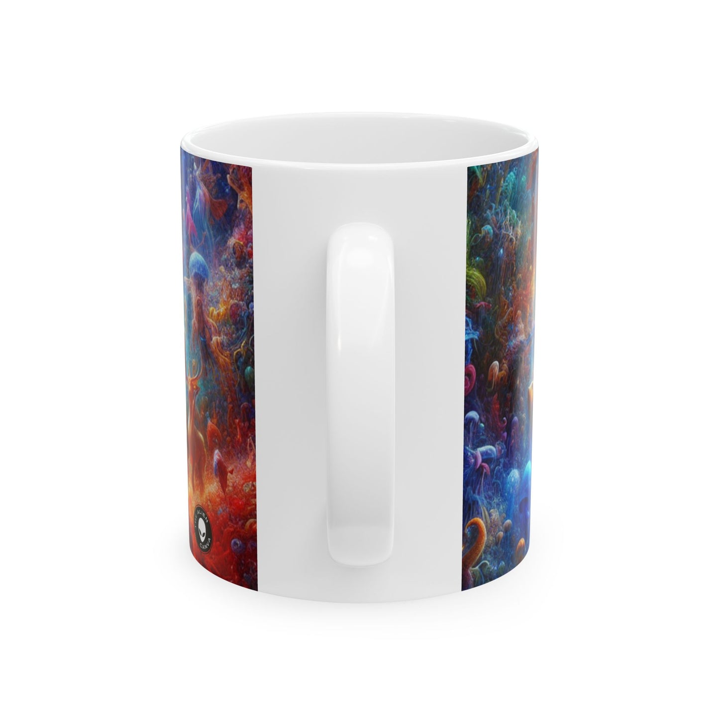 "Fiesta de baile de coral brillante": taza de cerámica alienígena de 11 oz