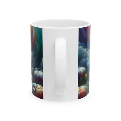 "Cielo arcoíris, flores iluminadas por la luna": taza de cerámica extraterrestre de 11 oz