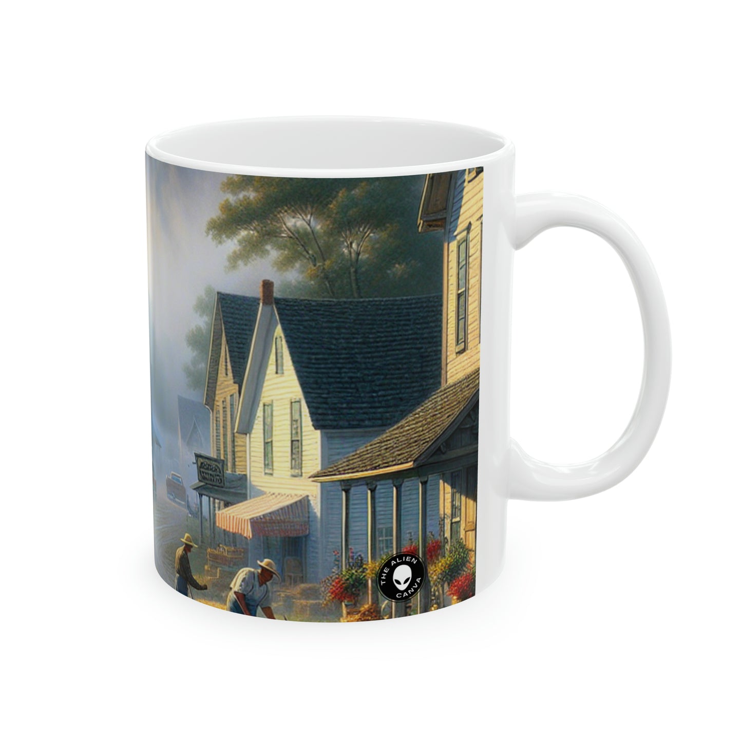 "Harvest Tranquility: A Midwest Farm Scene" - The Alien Ceramic Mug 11oz Regionalism