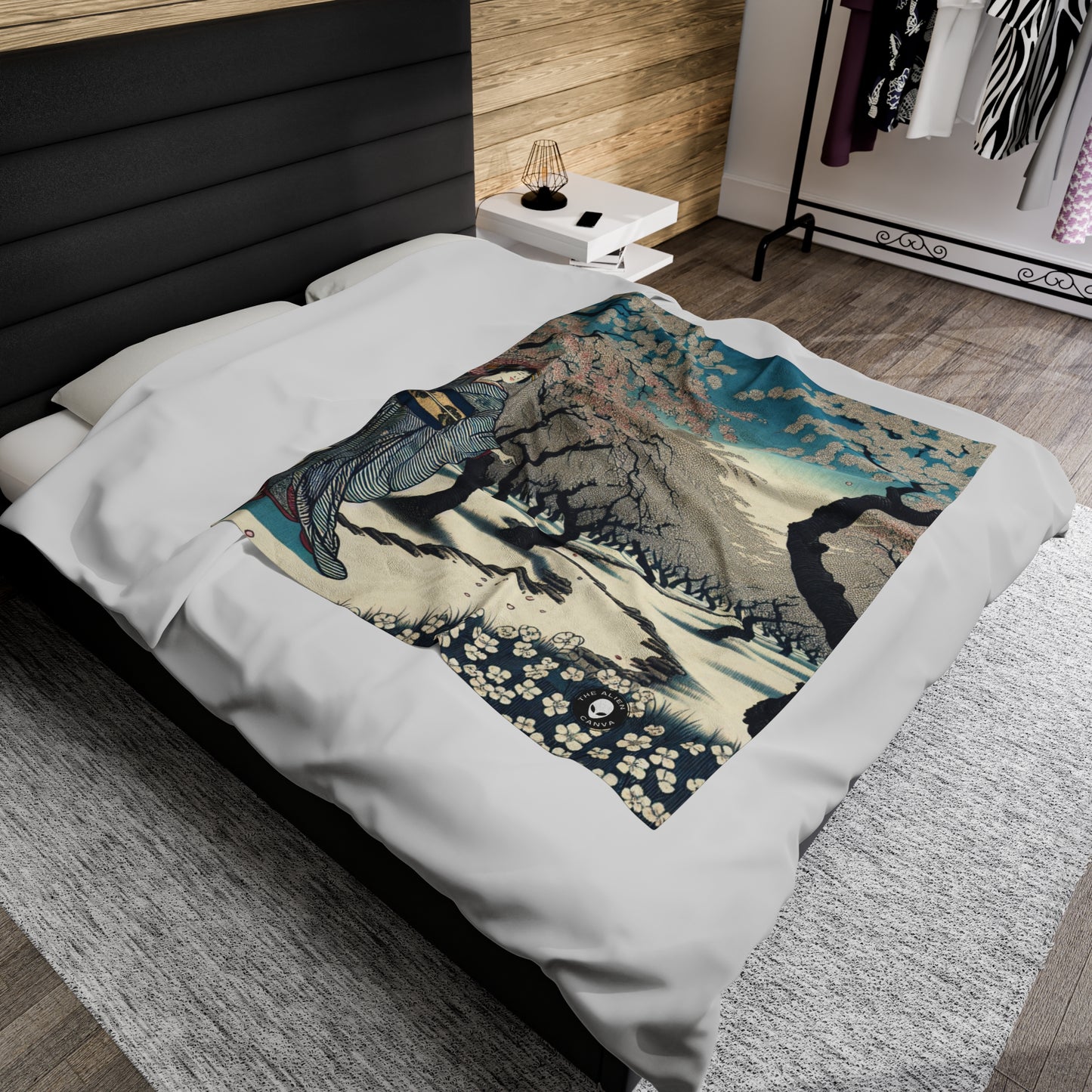 "Blossoming Sky" - The Alien Velveteen Plush Blanket Ukiyo-e (Japanese Woodblock Printing)