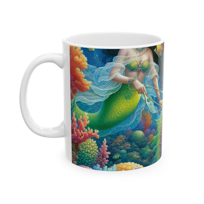 "El mágico viaje de la sirena por los corales": taza de cerámica alienígena de 11 oz