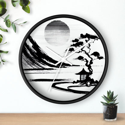 "Armonía del viento y el agua: una pintura con tinta zen" - El reloj de pared alienígena Pintura con tinta zen