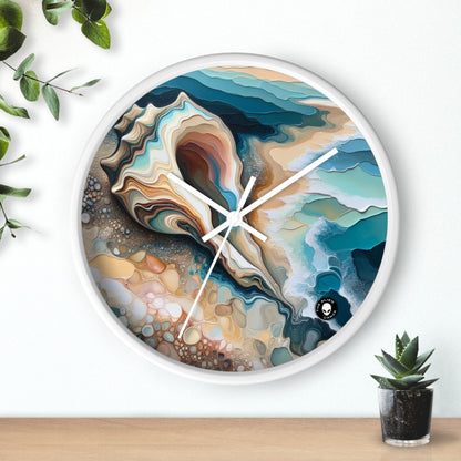 "Une vue sur la plage à travers un coquillage" - The Alien Wall Clock Acrylique Pouring