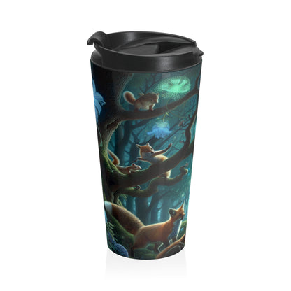 "Animales místicos: criaturas retozando en un bosque encantado" - Taza de viaje de acero inoxidable The Alien