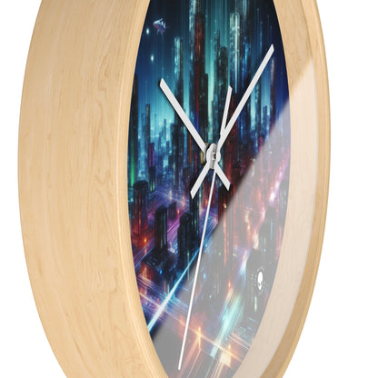 « Neon Skyline : un paysage urbain futuriste » – L'horloge murale Alien