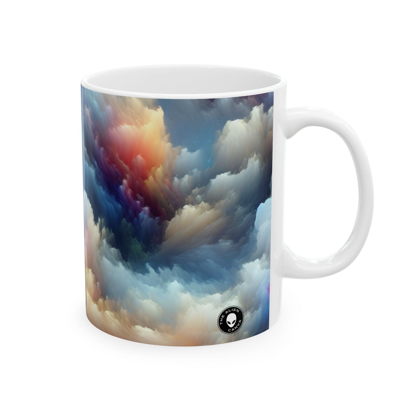 "Paisaje nuboso arcoíris: un sueño surrealista en acuarela" - Taza de cerámica The Alien de 11 oz