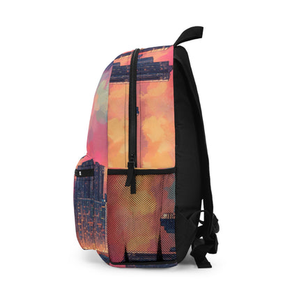 "Reflejos oscuros: horizonte de la ciudad al atardecer" - La mochila alienígena