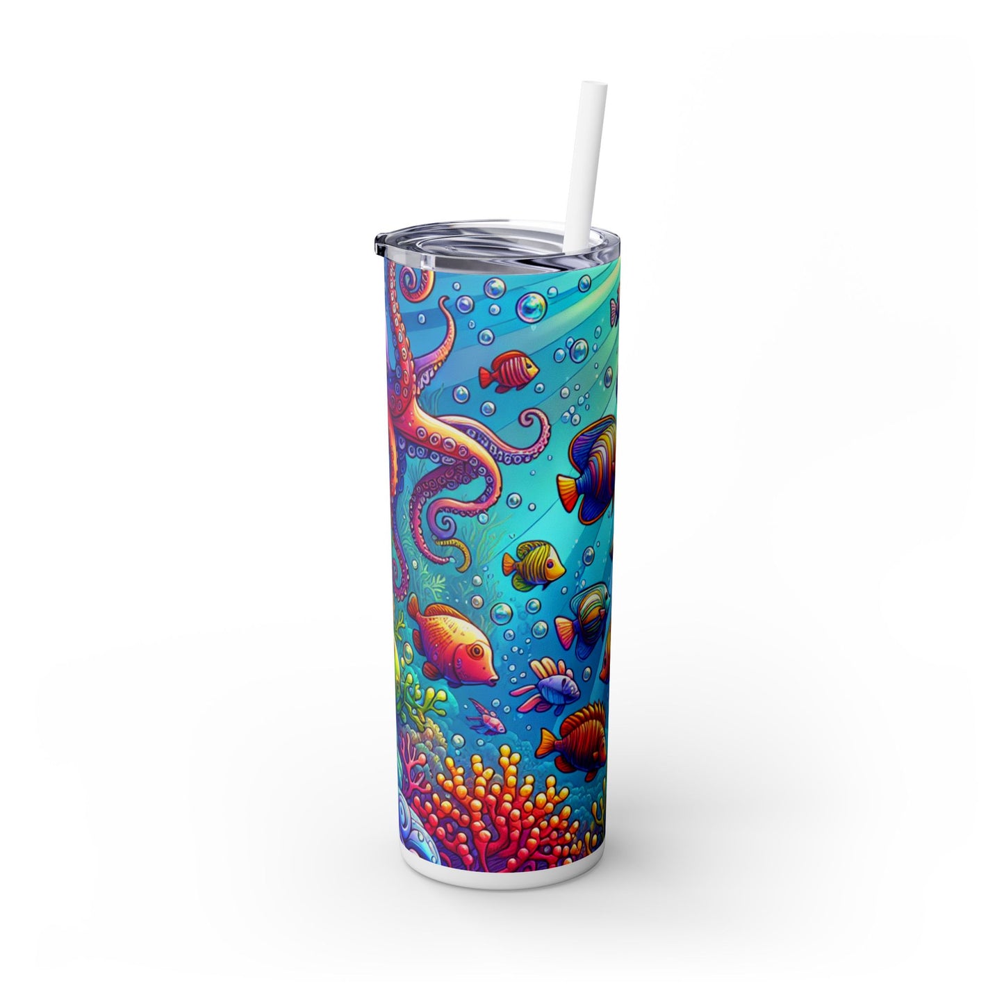 "Seaside Soiree: A Dance Party Under the Sea" - The Alien Maars® Skinny Tumbler with Straw 20oz