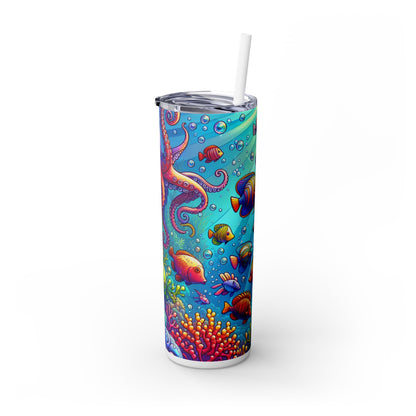 "Seaside Soiree: A Dance Party Under the Sea" - The Alien Maars® Skinny Tumbler with Straw 20oz