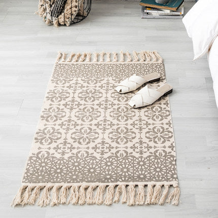 Petit tapis de sol simple en coton et lin