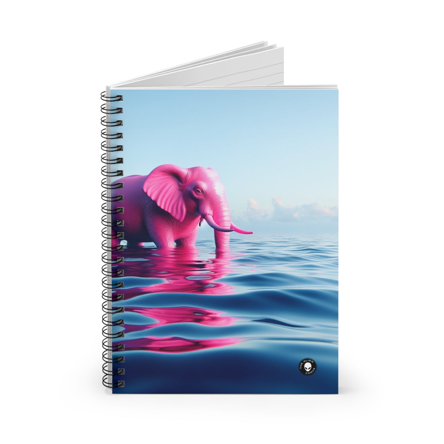 "The Pink Elephant in the Deep Blue Sea" - The Alien Spiral Notebook (Ruled Line) A pink elefant floating in the ocean