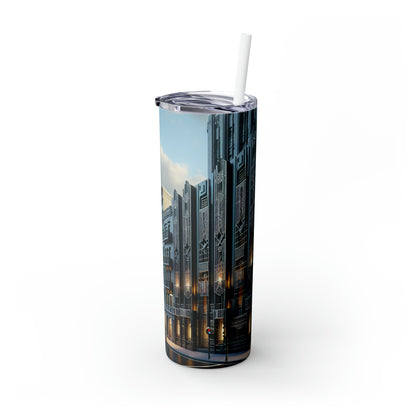 "Illuminating Elegance: An Art Deco City Street" - The Alien Maars® Skinny Tumbler with Straw 20oz Art Deco Style