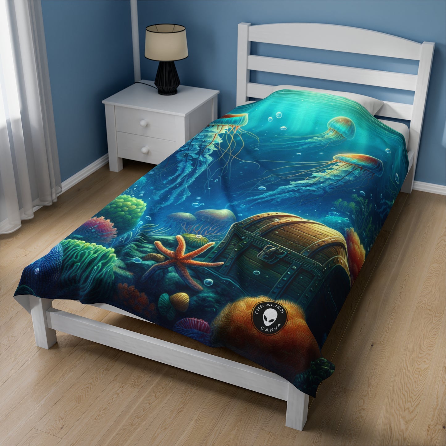 "Beneath the Waves: A Hidden Treasure" - The Alien Velveteen Plush Blanket