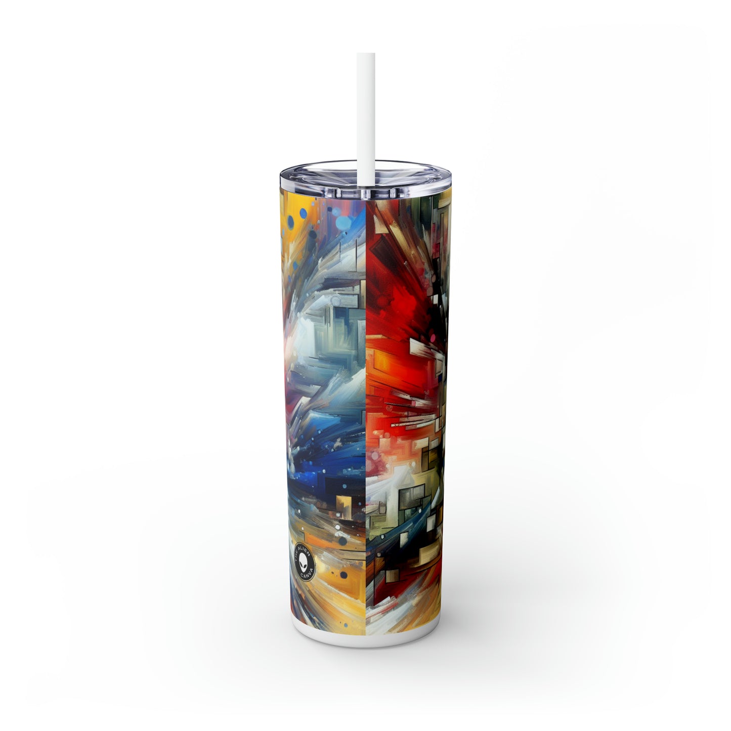 "Nature's Fury: An Abstract Expressionist Interpretation of a Raging Thunderstorm" - The Alien Maars® Skinny Tumbler with Straw 20oz Abstract Expressionism