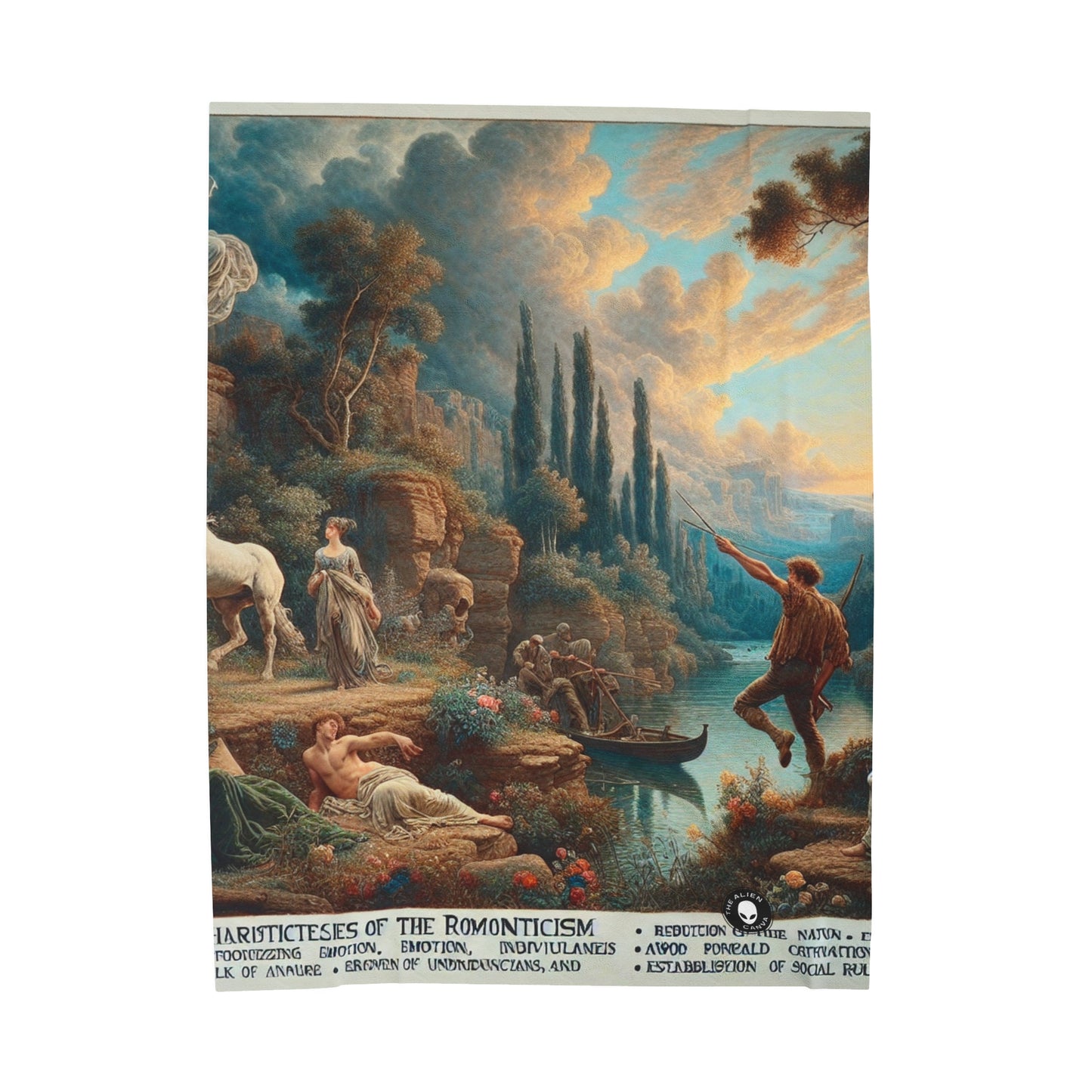 "Sunset Serenade: Un paysage romantique" - La couverture en peluche Alien Velveteen Romantisme