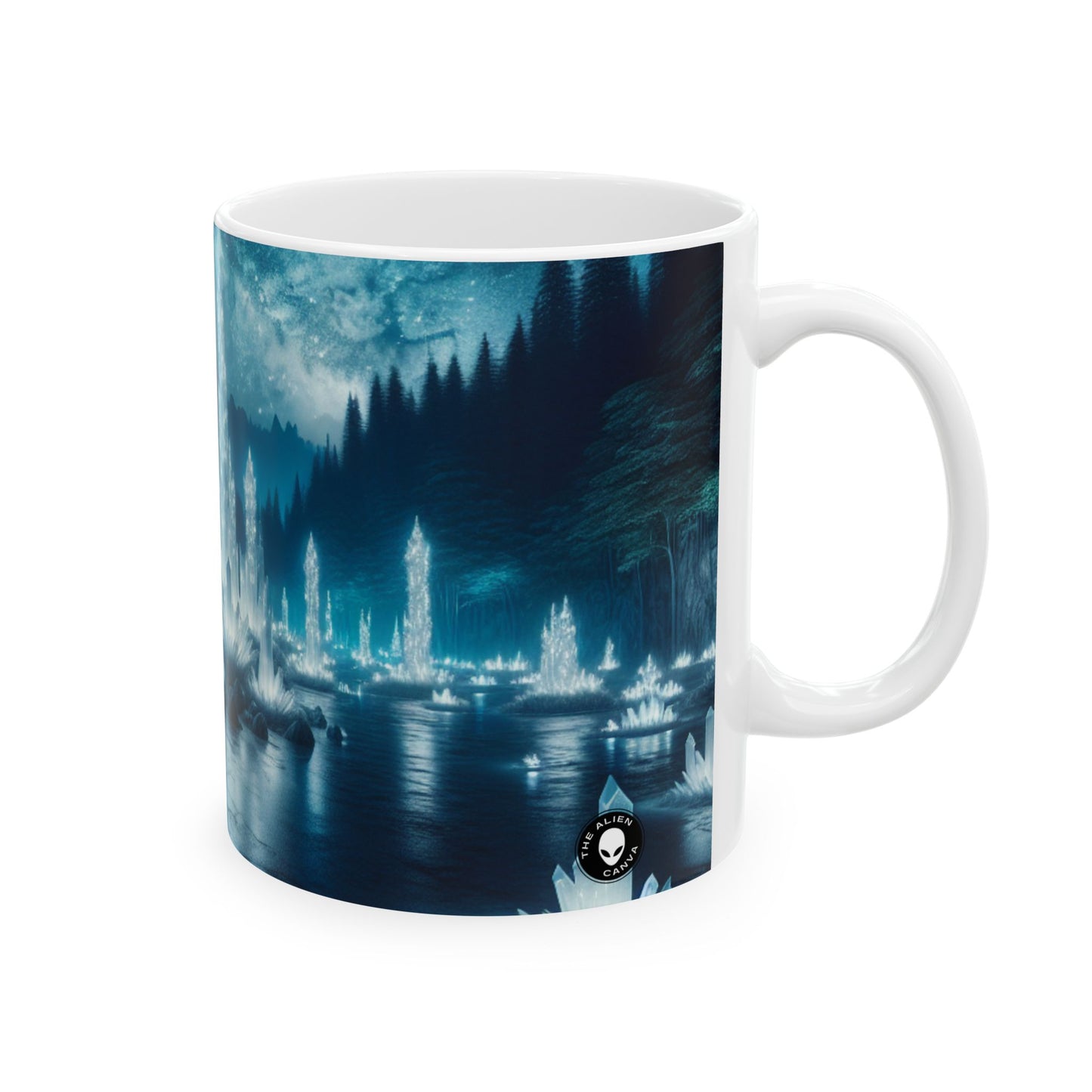 "Crystal Grove: Reflexiones a la luz de las estrellas" - Taza de cerámica alienígena de 11 oz