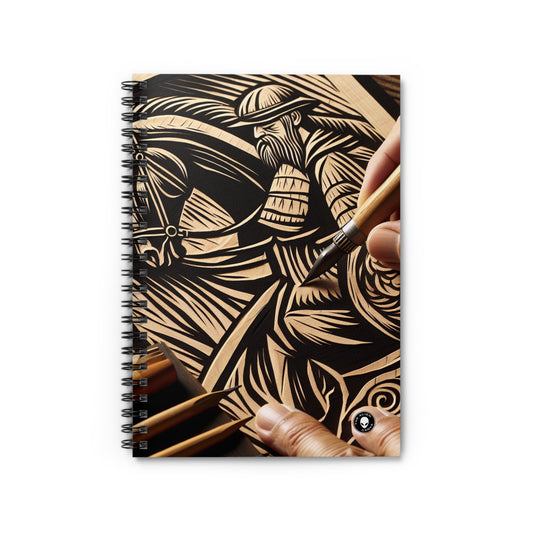 « Ombres enchanteresses : une gravure sur bois des aurores boréales dansantes » - The Alien Spiral Notebook (Ruled Line) Impression de gravure sur bois