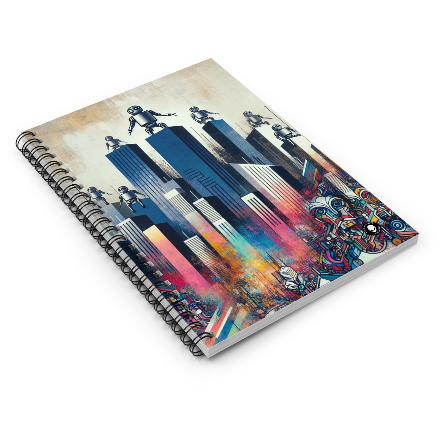 "Robotic Cityscape: A Futuristic Mural" - The Alien Spiral Notebook (Ruled Line) Street Art / Graffiti