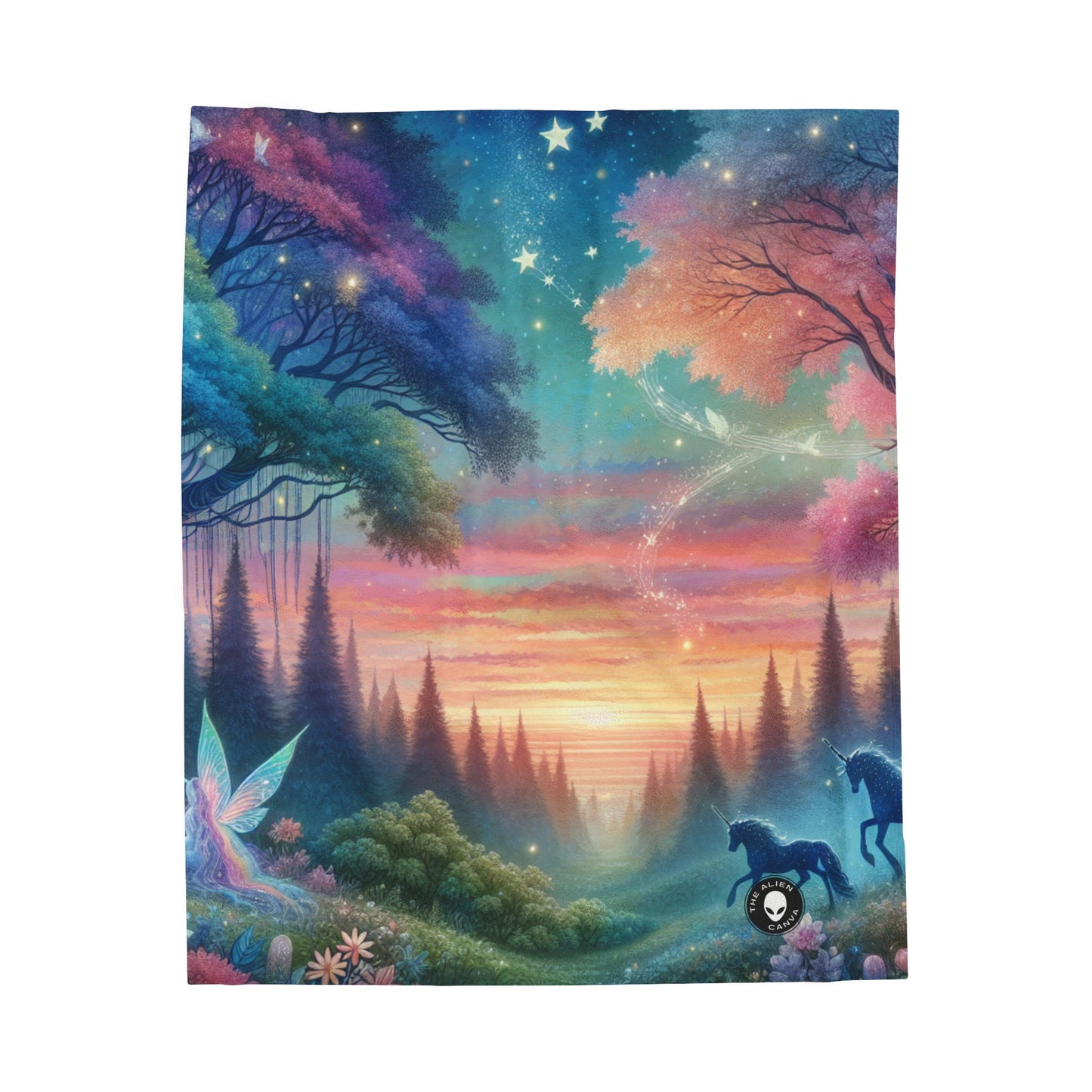 "Enchanted Dusk: A Magical Forest Painting" - The Alien Velveteen Plush Blanket