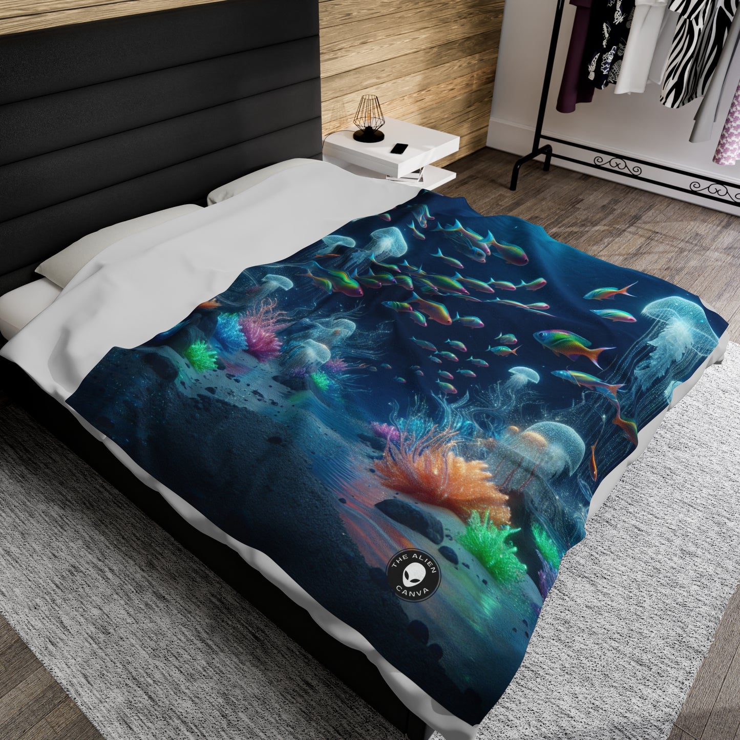 "Neon Dreams: The Underwater Wonderland" - The Alien Velveteen Plush Blanket