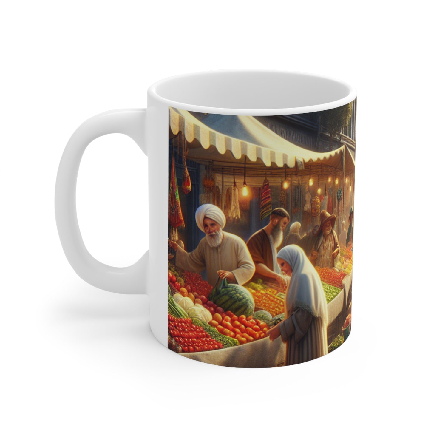 "Sunny Vibes at the Outdoor Market" - The Alien Ceramic Mug 11oz Realism Style