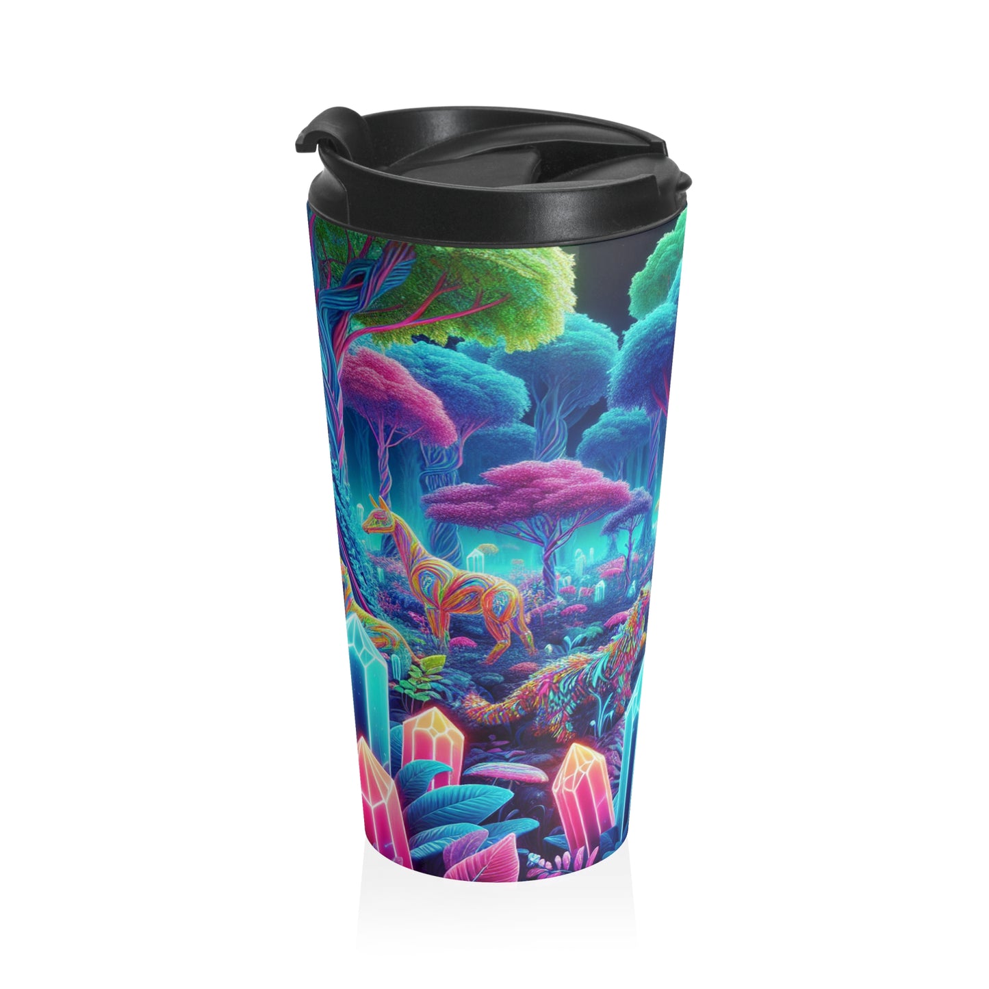 "Glowing Enchantment: Neon Forest" - The Alien Stainless Steel Travel Mug