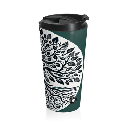 "Modern Woodcut Family Tree" - The Alien Stainless Steel Travel Mug Woodcut Printing