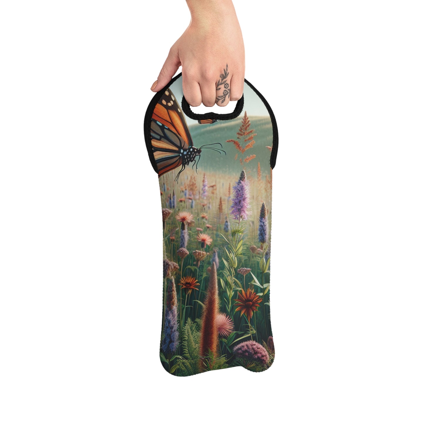 "A Monarch in Wildflower Meadow" - The Alien Wine Tote Bag Realism Style