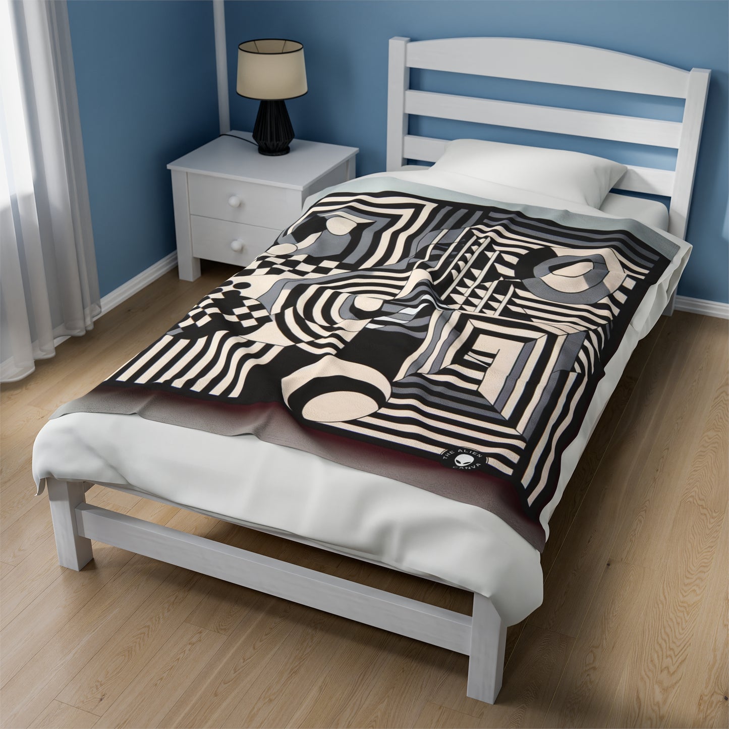 "Mesmerize: Geometría audaz del Op Art en blanco y negro" - The Alien Velveteen Plush Blanket Op Art