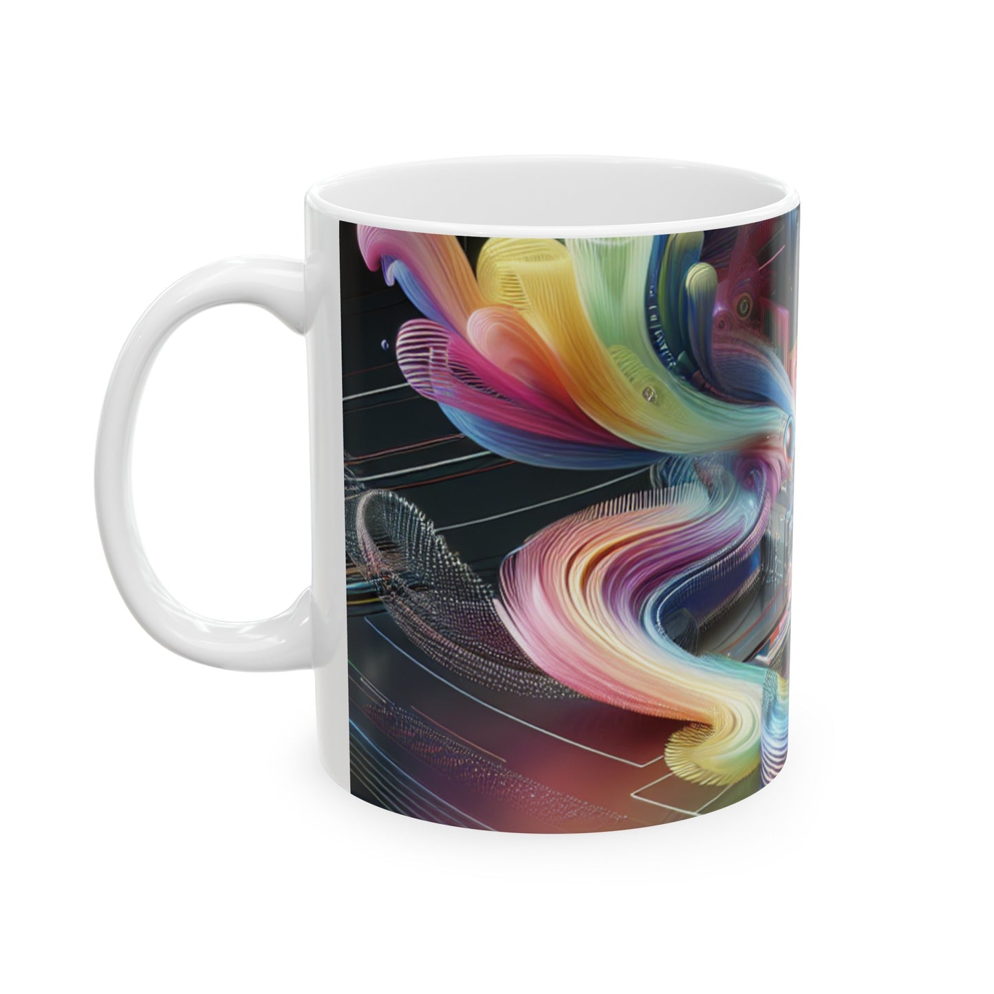 "Noches de neón: un sueño urbano futurista" - Taza de cerámica The Alien, arte digital de 11 oz