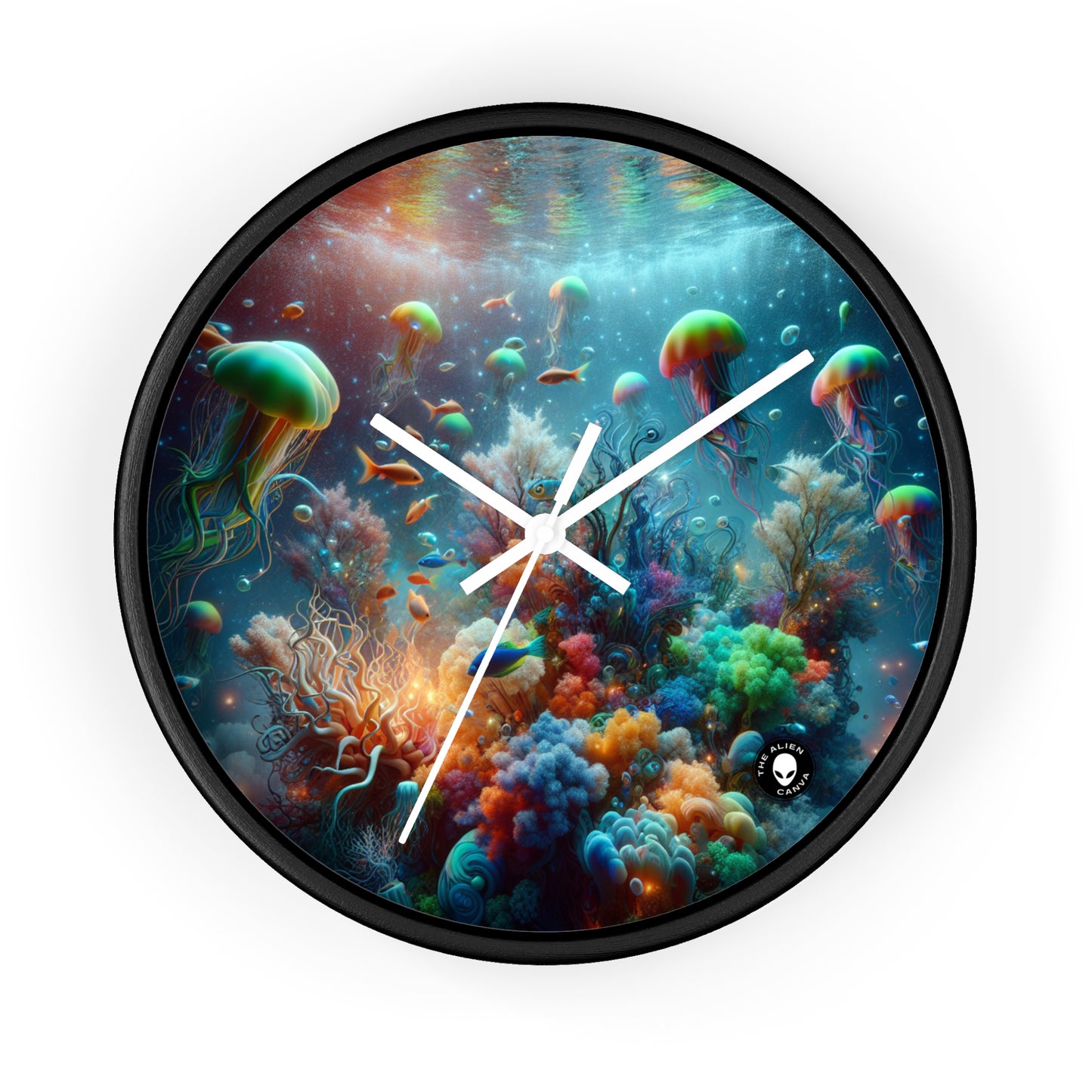 "Neon Fish Dance in Coral Forest" - The Alien Wall Clock