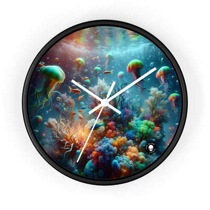 "Neon Fish Dance in Coral Forest" - The Alien Wall Clock