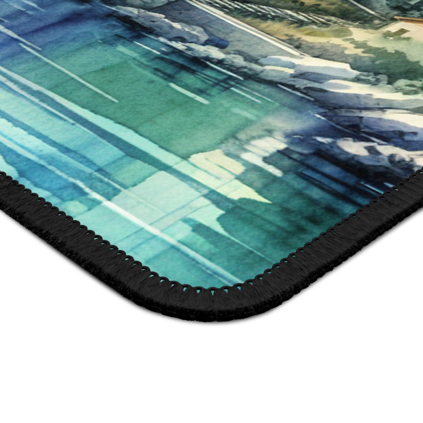 "Glimpse of a Seaside Haven" - The Alien Gaming Mouse Pad Estilo de pintura de acuarela