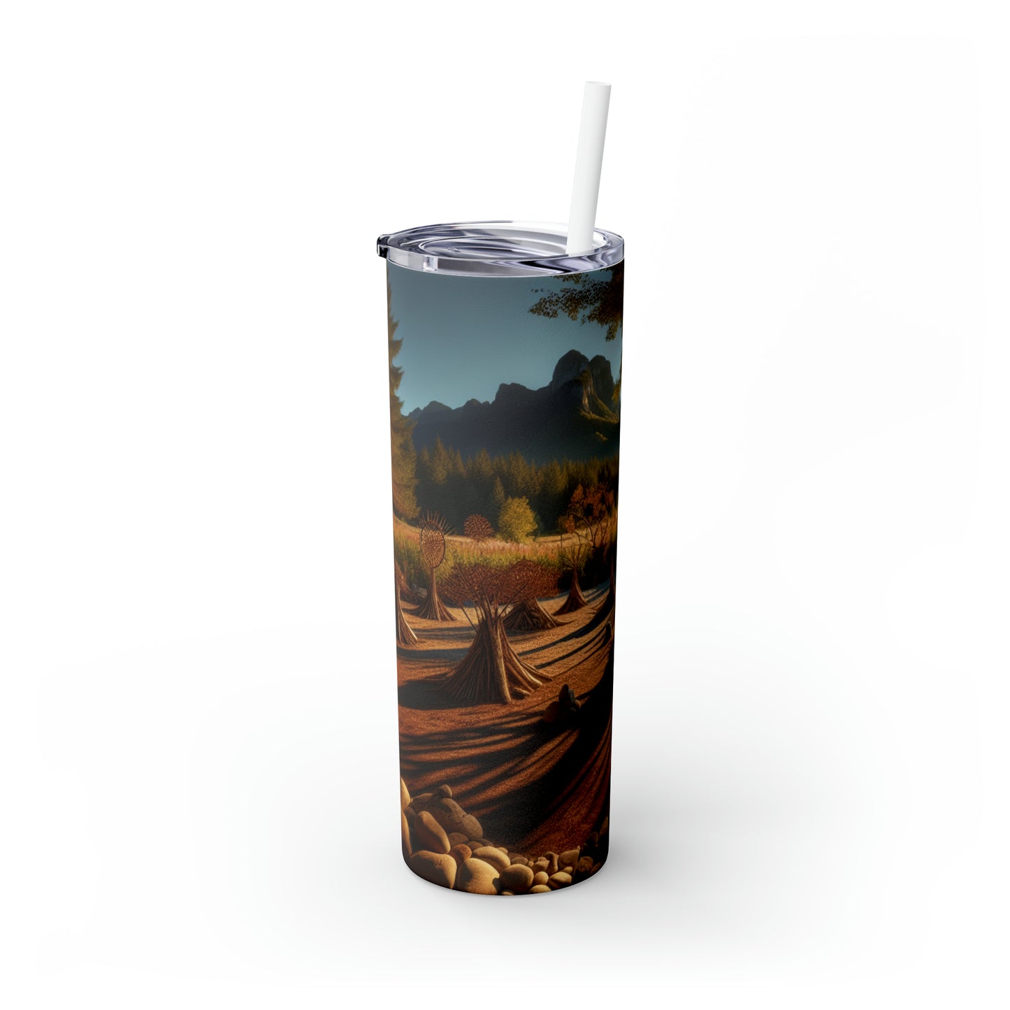 "Metamorphosis: A Captivating Land Art Celebration of Transformation and Rebirth" - The Alien Maars® Skinny Tumbler with Straw 20oz Land Art