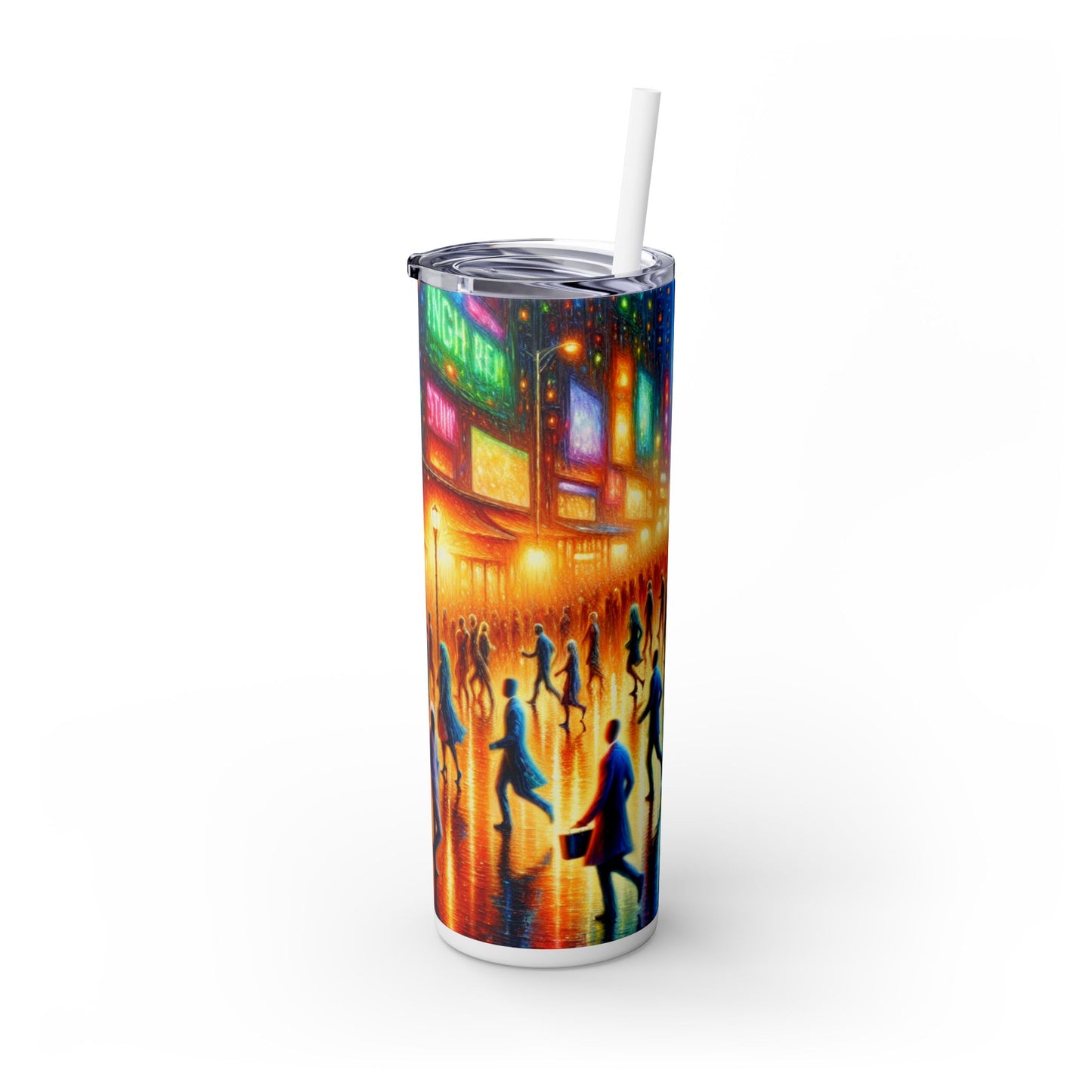 "Neon Nightscapes: A Symphony of City Chaos" - The Alien Maars® Skinny Tumbler with Straw 20oz