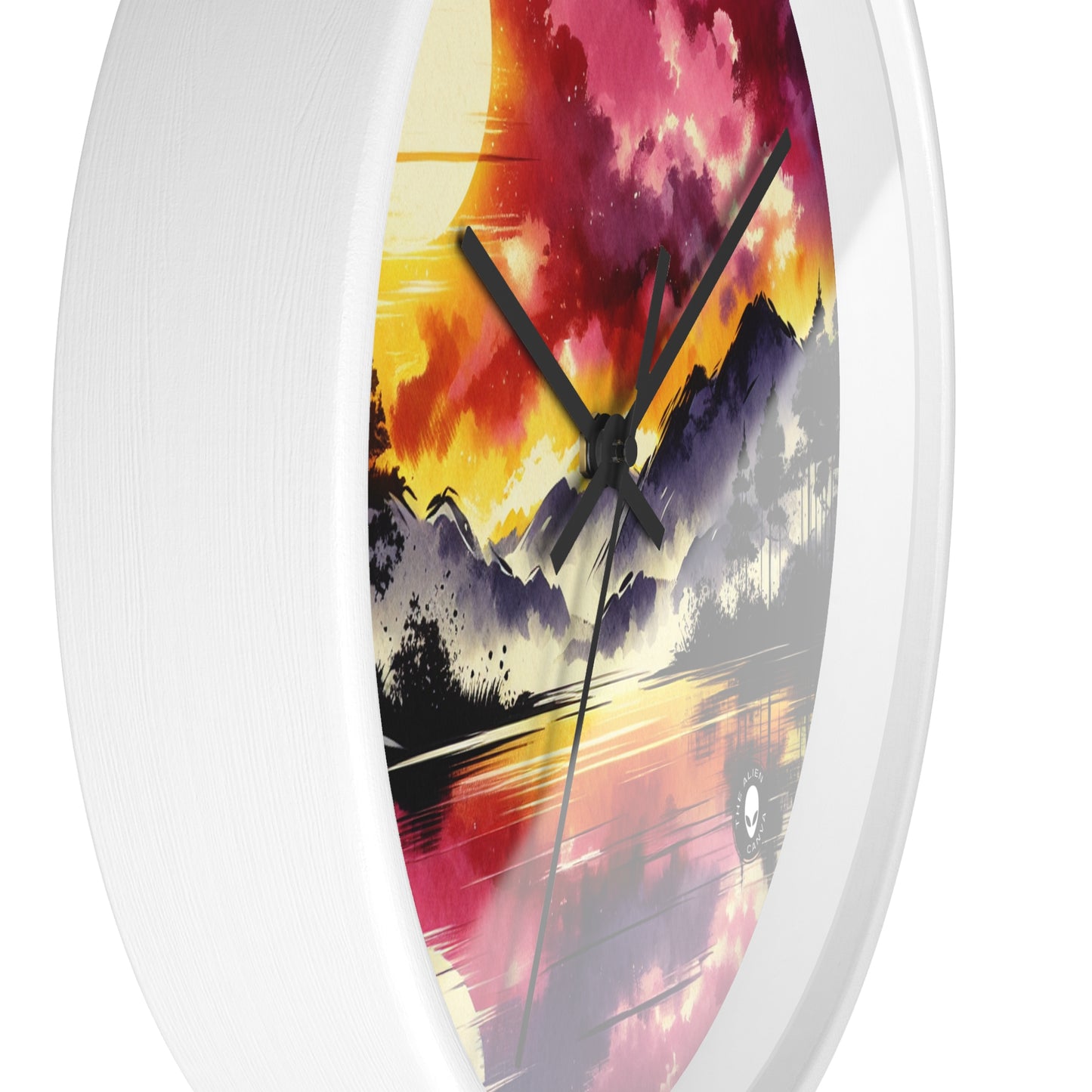 "A Pastel Sunset Symphony" - The Alien Wall Clock Ink Wash Painting